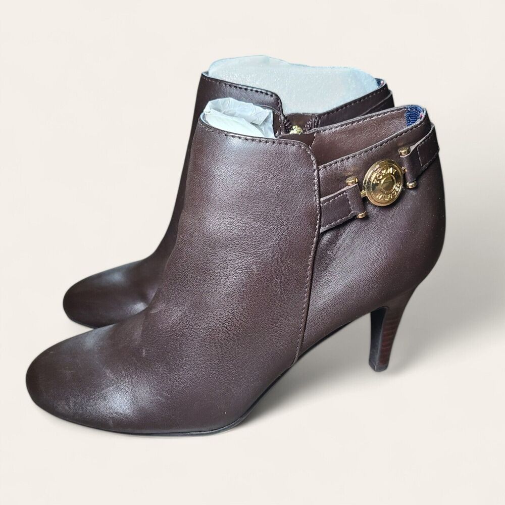 Tommy Hilfiger Velesia Women's Size 6M High Heel Ankle Boots Brown Leather NEW
